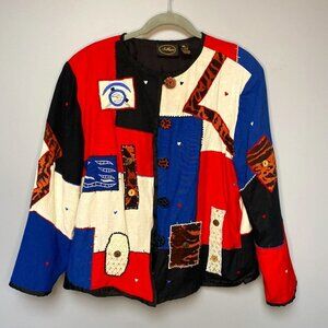 VINTAGE 90s Allure Patchwork Embroidered Button-Up Blazer Womens size XL